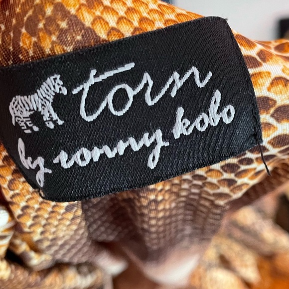 Torn by Ronny Kobo Snakeskin Print Body Con Ruched Mini Dress, Size Small - Picture 3 of 12